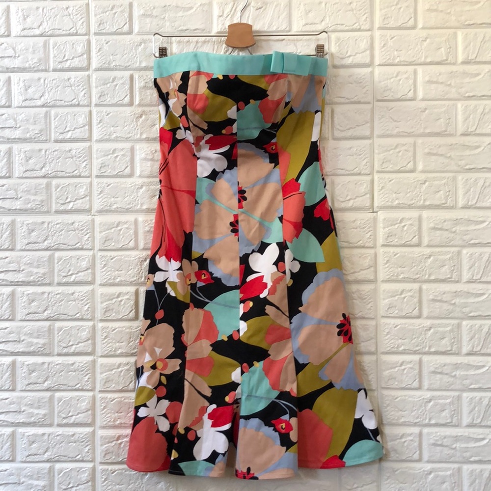 Harold’s bright colored aqua coral floral strapless summer dress women’s‎ size 4